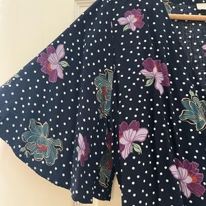 LOFT Polka Dot Wrap Top with Flutter Sleeves